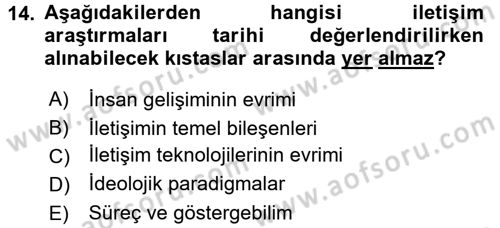 İletişim Araştırmaları Dersi 2016 - 2017 Yılı (Vize) Ara Sınav Soruları 14. Soru