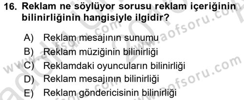 İletişim Araştırmaları Dersi 2016 - 2017 Yılı (Vize) Ara Sınav Soruları 16. Soru