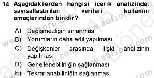 İletişim Araştırmaları Dersi 2016 - 2017 Yılı (Final) Dönem Sonu Sınav Soruları 14. Soru