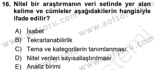 İletişim Araştırmaları Dersi 2016 - 2017 Yılı (Final) Dönem Sonu Sınav Soruları 16. Soru