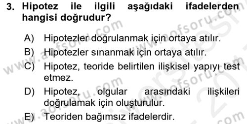 İletişim Araştırmaları Dersi 2016 - 2017 Yılı (Final) Dönem Sonu Sınav Soruları 3. Soru