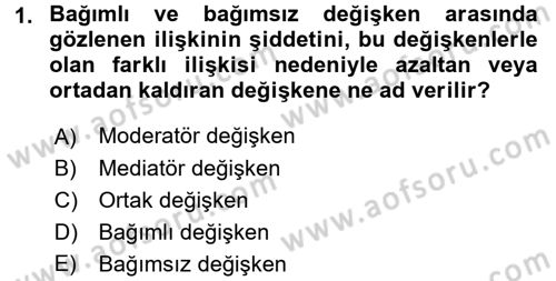 İletişim Araştırmaları Dersi 2017 - 2018 Yılı 3 Ders Sınavı 1. Soru