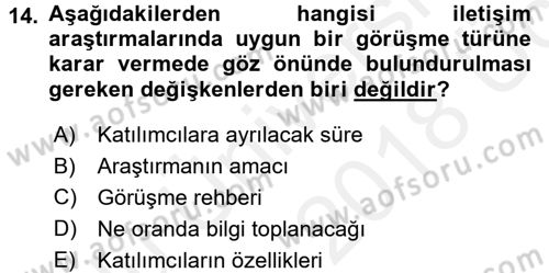 İletişim Araştırmaları Dersi 2017 - 2018 Yılı 3 Ders Sınav Soruları 14. Soru