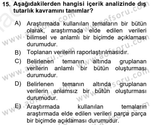 İletişim Araştırmaları Dersi 2017 - 2018 Yılı 3 Ders Sınav Soruları 15. Soru