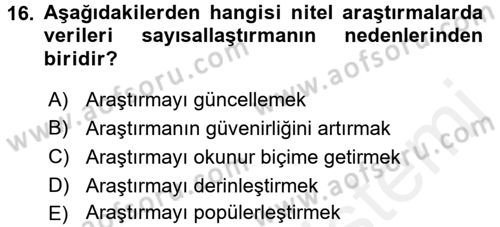 İletişim Araştırmaları Dersi 2017 - 2018 Yılı 3 Ders Sınav Soruları 16. Soru