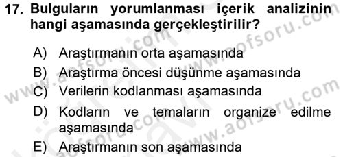 İletişim Araştırmaları Dersi 2017 - 2018 Yılı 3 Ders Sınav Soruları 17. Soru