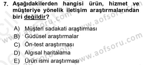 İletişim Araştırmaları Dersi 2017 - 2018 Yılı 3 Ders Sınav Soruları 7. Soru