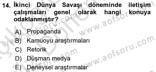 İletişim Araştırmaları Dersi 2017 - 2018 Yılı (Vize) Ara Sınav Soruları 14. Soru