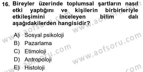 İletişim Araştırmaları Dersi 2017 - 2018 Yılı (Vize) Ara Sınav Soruları 16. Soru