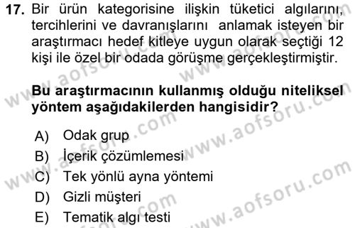 İletişim Araştırmaları Dersi 2017 - 2018 Yılı (Vize) Ara Sınavı 17. Soru