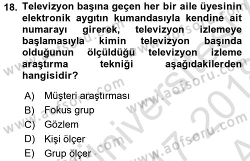 İletişim Araştırmaları Dersi 2017 - 2018 Yılı (Vize) Ara Sınav Soruları 18. Soru