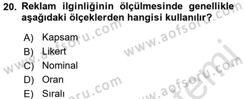 İletişim Araştırmaları Dersi 2017 - 2018 Yılı (Vize) Ara Sınav Soruları 20. Soru
