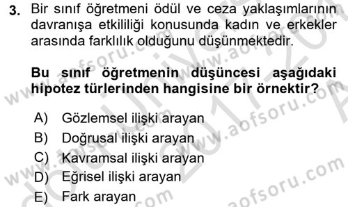 İletişim Araştırmaları Dersi 2017 - 2018 Yılı (Vize) Ara Sınav Soruları 3. Soru