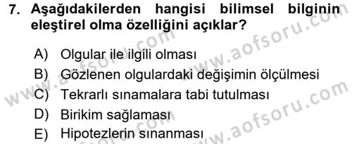 İletişim Araştırmaları Dersi 2017 - 2018 Yılı (Vize) Ara Sınav Soruları 7. Soru