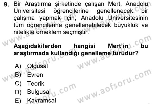 İletişim Araştırmaları Dersi 2017 - 2018 Yılı (Vize) Ara Sınav Soruları 9. Soru