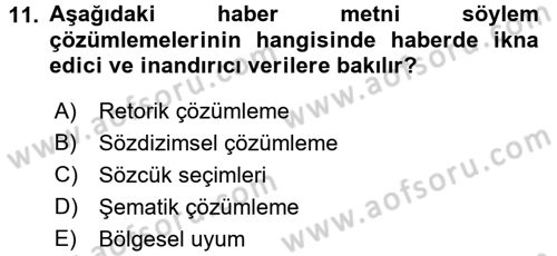 İletişim Araştırmaları Dersi 2017 - 2018 Yılı (Final) Dönem Sonu Sınav Soruları 11. Soru