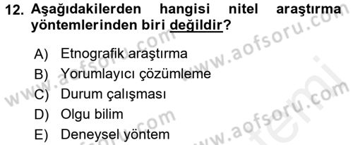 İletişim Araştırmaları Dersi 2017 - 2018 Yılı (Final) Dönem Sonu Sınav Soruları 12. Soru