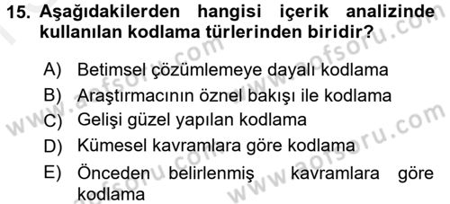 İletişim Araştırmaları Dersi 2017 - 2018 Yılı (Final) Dönem Sonu Sınav Soruları 15. Soru