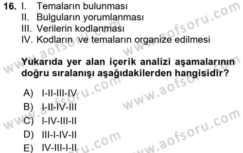İletişim Araştırmaları Dersi 2017 - 2018 Yılı (Final) Dönem Sonu Sınav Soruları 16. Soru