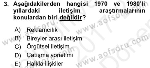 İletişim Araştırmaları Dersi 2017 - 2018 Yılı (Final) Dönem Sonu Sınav Soruları 3. Soru