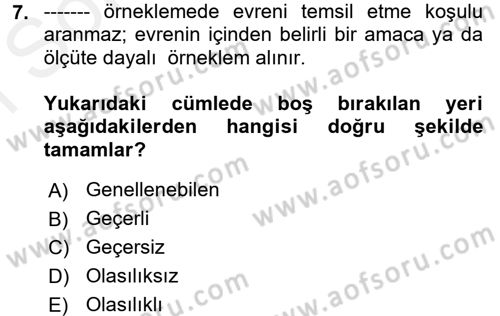 İletişim Araştırmaları Dersi 2017 - 2018 Yılı (Final) Dönem Sonu Sınav Soruları 7. Soru