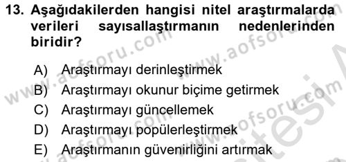 İletişim Araştırmaları Dersi 2018 - 2019 Yılı 3 Ders Sınav Soruları 13. Soru
