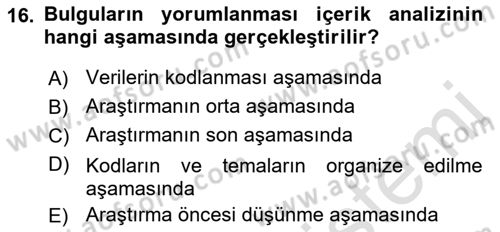 İletişim Araştırmaları Dersi 2018 - 2019 Yılı 3 Ders Sınav Soruları 16. Soru