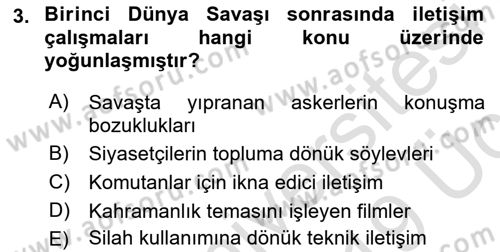 İletişim Araştırmaları Dersi 2018 - 2019 Yılı 3 Ders Sınav Soruları 3. Soru