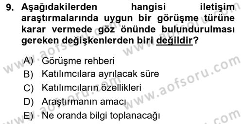 İletişim Araştırmaları Dersi 2018 - 2019 Yılı 3 Ders Sınav Soruları 9. Soru