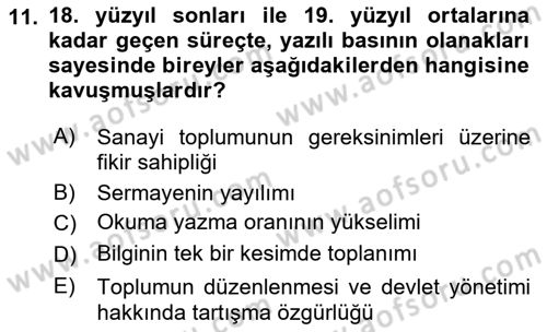 İletişim Araştırmaları Dersi 2018 - 2019 Yılı (Vize) Ara Sınav Soruları 11. Soru