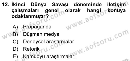 İletişim Araştırmaları Dersi 2018 - 2019 Yılı (Vize) Ara Sınav Soruları 12. Soru