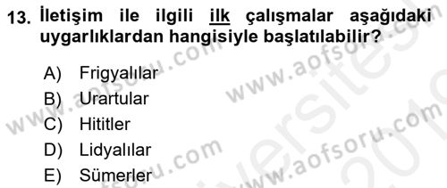 İletişim Araştırmaları Dersi 2018 - 2019 Yılı (Vize) Ara Sınav Soruları 13. Soru