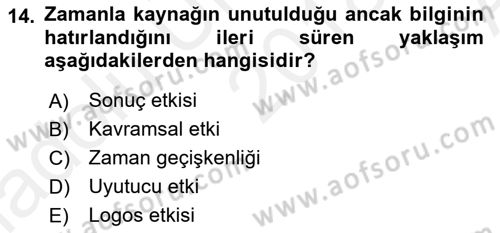 İletişim Araştırmaları Dersi 2018 - 2019 Yılı (Vize) Ara Sınav Soruları 14. Soru