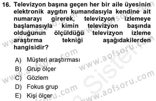 İletişim Araştırmaları Dersi 2018 - 2019 Yılı (Vize) Ara Sınav Soruları 16. Soru