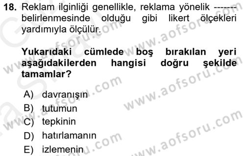 İletişim Araştırmaları Dersi 2018 - 2019 Yılı (Vize) Ara Sınav Soruları 18. Soru