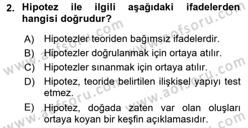 İletişim Araştırmaları Dersi 2018 - 2019 Yılı (Vize) Ara Sınavı 2. Soru