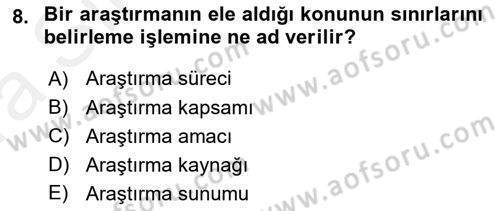 İletişim Araştırmaları Dersi 2018 - 2019 Yılı (Vize) Ara Sınav Soruları 8. Soru
