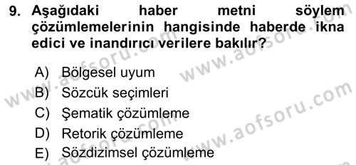 İletişim Araştırmaları Dersi 2018 - 2019 Yılı (Final) Dönem Sonu Sınav Soruları 9. Soru