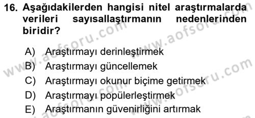İletişim Araştırmaları Dersi 2018 - 2019 Yılı Yaz Okulu Sınav Soruları 16. Soru