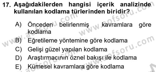İletişim Araştırmaları Dersi 2018 - 2019 Yılı Yaz Okulu Sınav Soruları 17. Soru