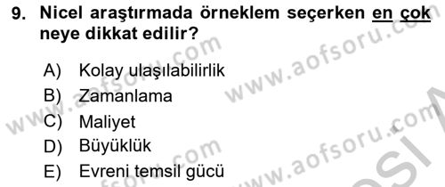 İletişim Araştırmaları Dersi 2018 - 2019 Yılı Yaz Okulu Sınav Soruları 9. Soru