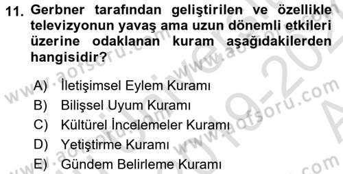 İletişim Araştırmaları Dersi 2019 - 2020 Yılı (Vize) Ara Sınavı 11. Soru