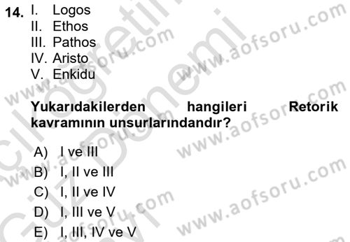 İletişim Araştırmaları Dersi 2019 - 2020 Yılı (Vize) Ara Sınavı 14. Soru