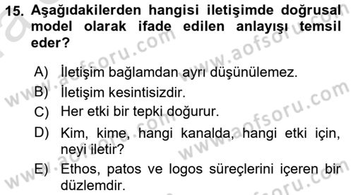 İletişim Araştırmaları Dersi 2019 - 2020 Yılı (Vize) Ara Sınavı 15. Soru