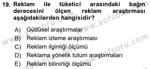 İletişim Araştırmaları Dersi 2019 - 2020 Yılı (Vize) Ara Sınavı 19. Soru