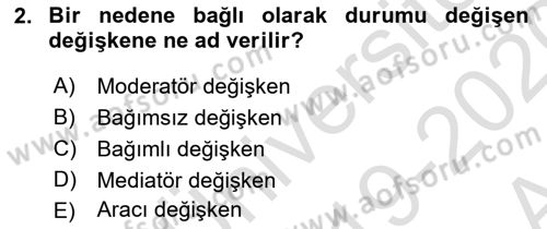 İletişim Araştırmaları Dersi 2019 - 2020 Yılı (Vize) Ara Sınavı 2. Soru