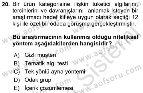 İletişim Araştırmaları Dersi 2019 - 2020 Yılı (Vize) Ara Sınavı 20. Soru