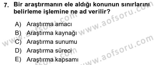 İletişim Araştırmaları Dersi 2019 - 2020 Yılı (Vize) Ara Sınavı 7. Soru