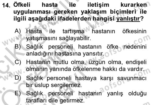 Sağlık Kurumlarında İletişim Dersi 2016 - 2017 Yılı 3 Ders Sınav Soruları 14. Soru