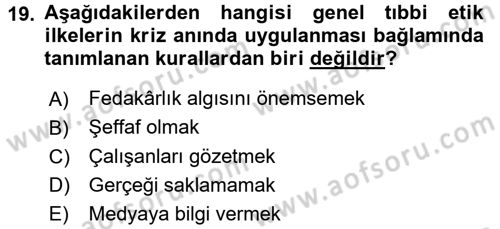 Sağlık Kurumlarında İletişim Dersi 2016 - 2017 Yılı 3 Ders Sınav Soruları 19. Soru